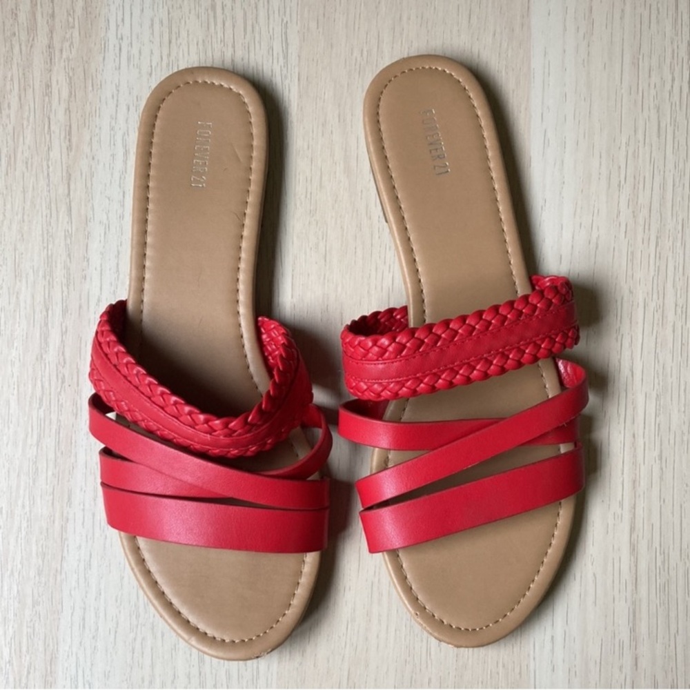 Forever 21 Women's Red Braided Slide Sandals, Size 7.5, 7 1/2 Slip on summer - Picture 2 of 7